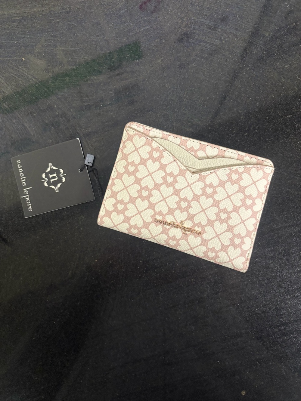 Nanette Lepore Pink and Cream Clover Card Holder
